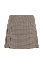 Angie Pleated Buckle Mini Skirt - Tan Check